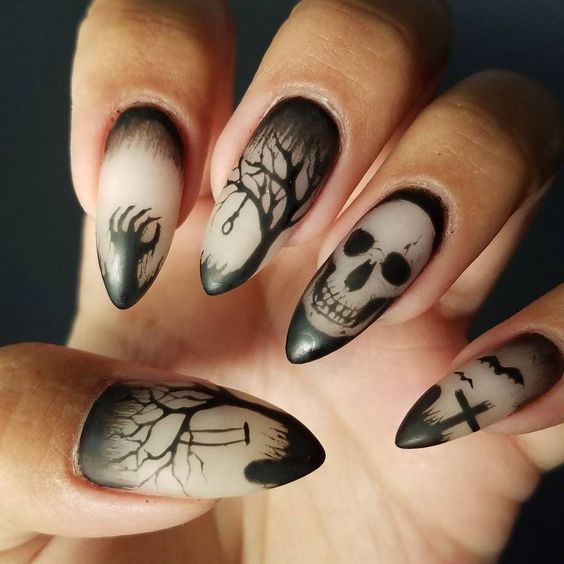 nail art halloween tete de mort